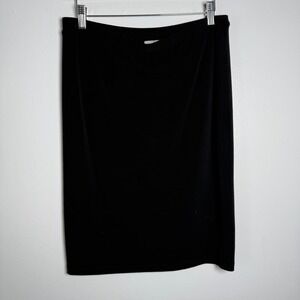 Velvet by Graham Spencer Black Midi Skirt Elastic Waist L Made in USA‎